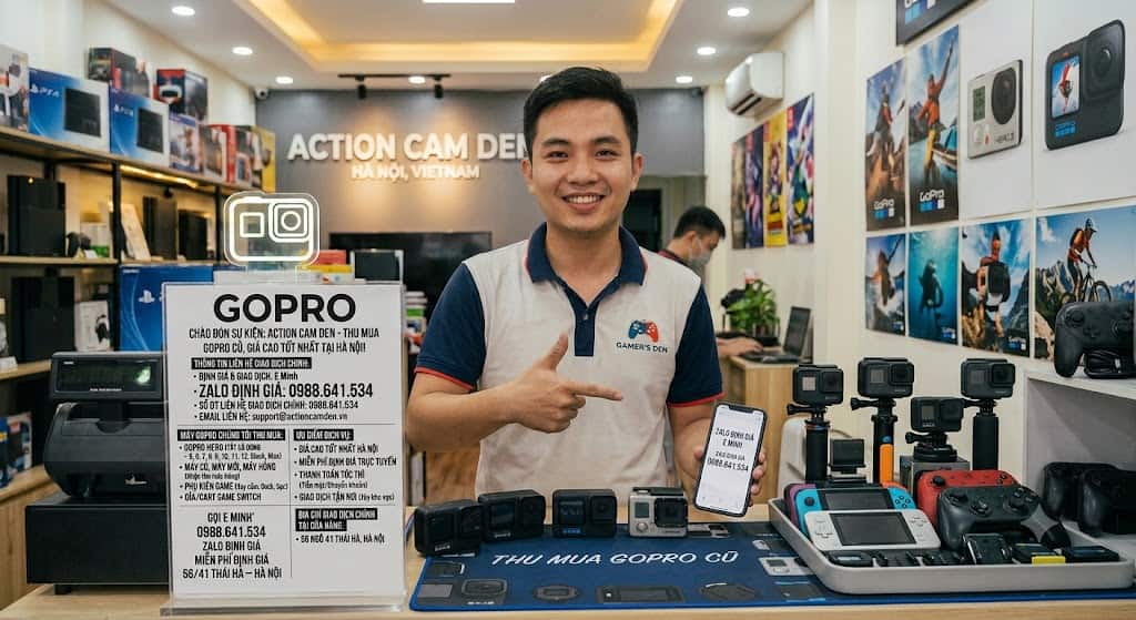 thu mua camera hành trình GoPro cũ giá cao tại Hà Nội cùng em Minh Mác Việt. Chuyên thu mua GoPro Hero 13, 12, 11, 10, 9, GoPro Max, phụ kiện Media Mod cũ hỏng tận nơi. Báo giá Zalo 0988641534 nhanh chóng!