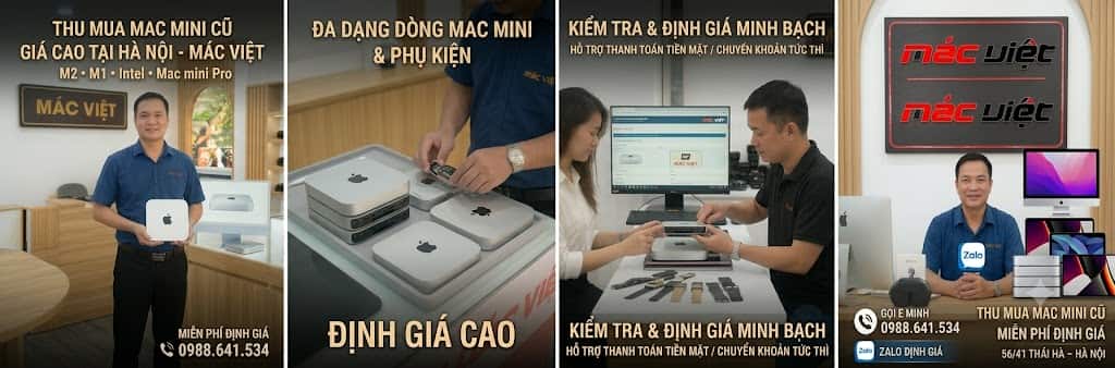 quy trình thu mua Mac Mini cũ giá cao tại Hà Nội cùng em Minh Mác Việt. Chuyên thu mua Mac Mini M1, M2, M2 Pro, M4, Intel cũ hỏng, MDM, dính iCloud tận nơi. Báo giá Zalo 0988641534 nhanh chóng!