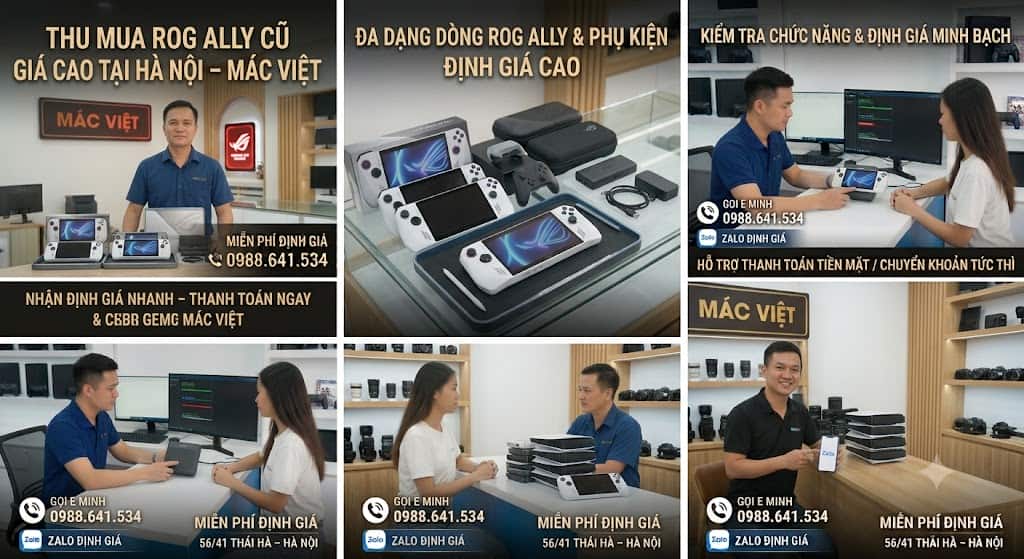 Dịch vụ thu mua máy chơi game ASUS ROG Ally cũ giá cao tại Hà Nội cùng em Minh Mác Việt. Chuyên thu mua ROG Ally Z1 Extreme, ROG Ally X, máy trôi Cần Analog, hỏng thẻ MicroSD tận nơi. Báo giá Zalo 0988641534 nhanh chóng!